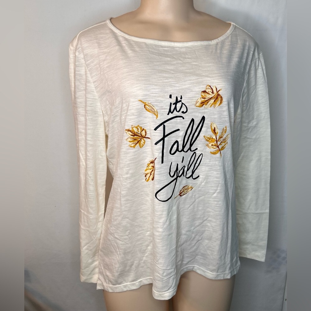 NWT Kate Park Long Sleeve Cream Women’s Top Cream “It’s Fall Ya’ll” Size L
